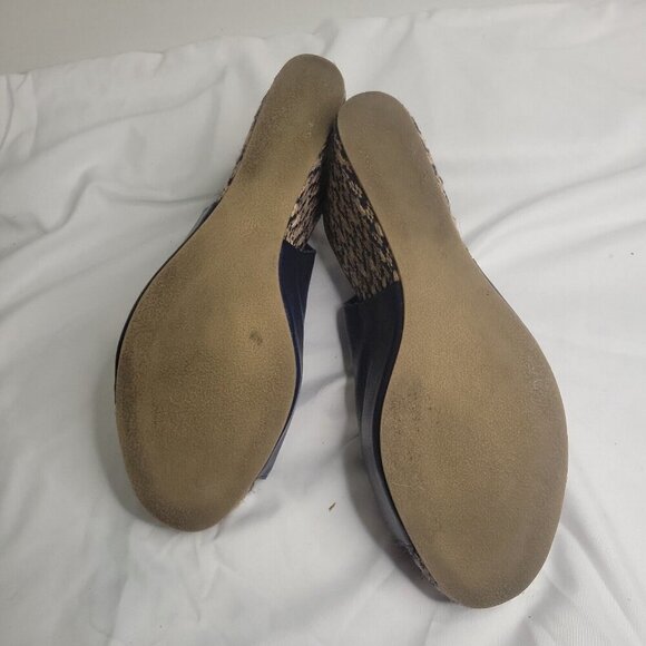 Old Navy Women's 10 Blue Leather Woven Wedge Platform Open Toe Slingback Sandals - Picture 4 of 5